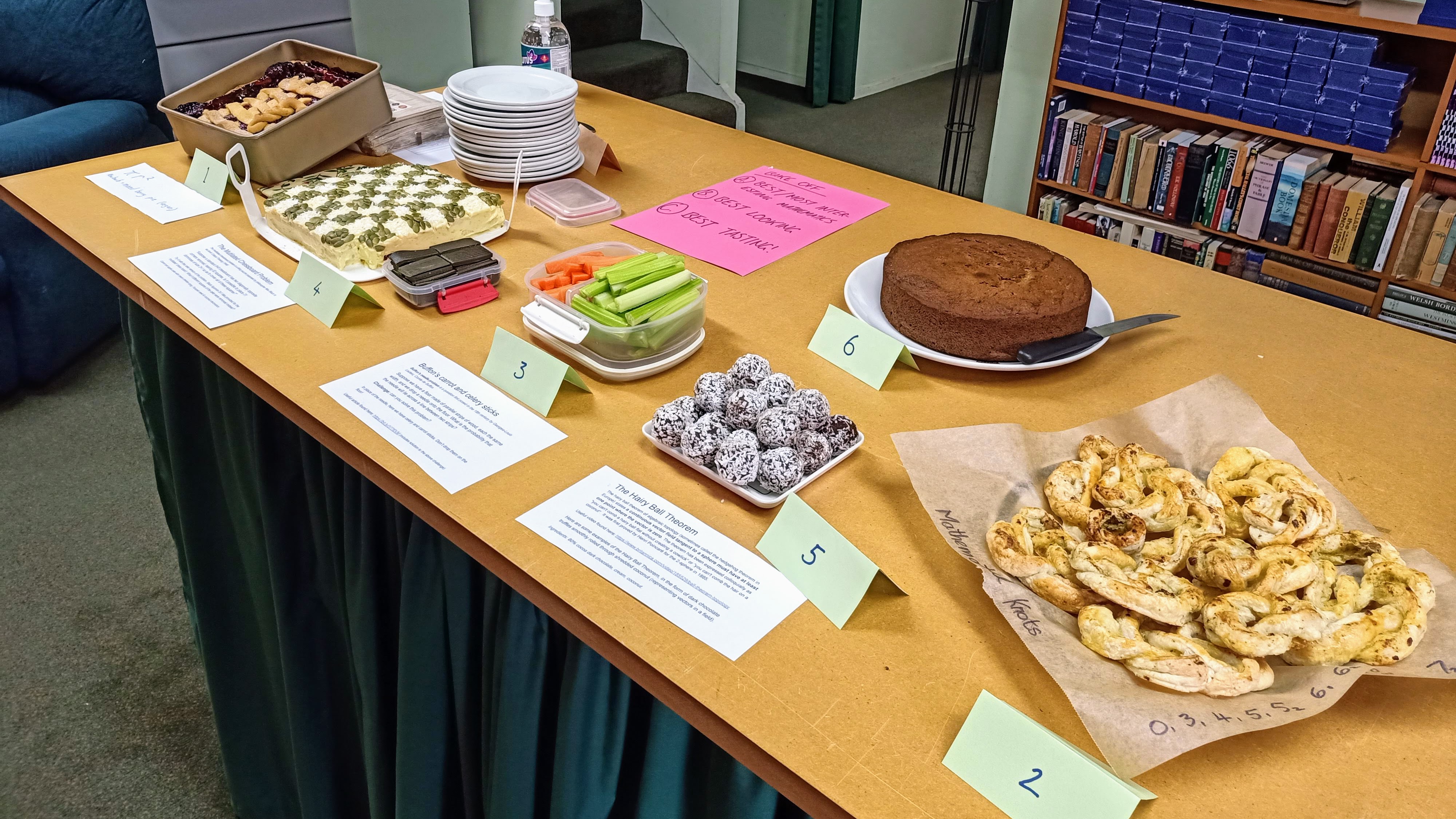 All the bakeoff entries before being judged and devoured by a hungry horde of recreational mathematicians